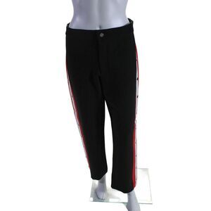 Central Park West Womens High Rise Striped Trim Break Away Pants Black Small